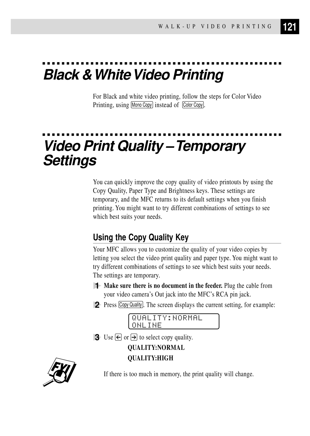 Brother MFC 7150C Black & White Video Printing, Video Print Quality Temporary Settings, 121, Qualitynormal Online 