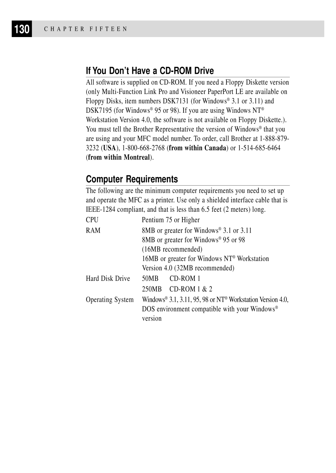 Brother MFC 7150C owner manual If You Don’t Have a CD-ROM Drive, Computer Requirements 