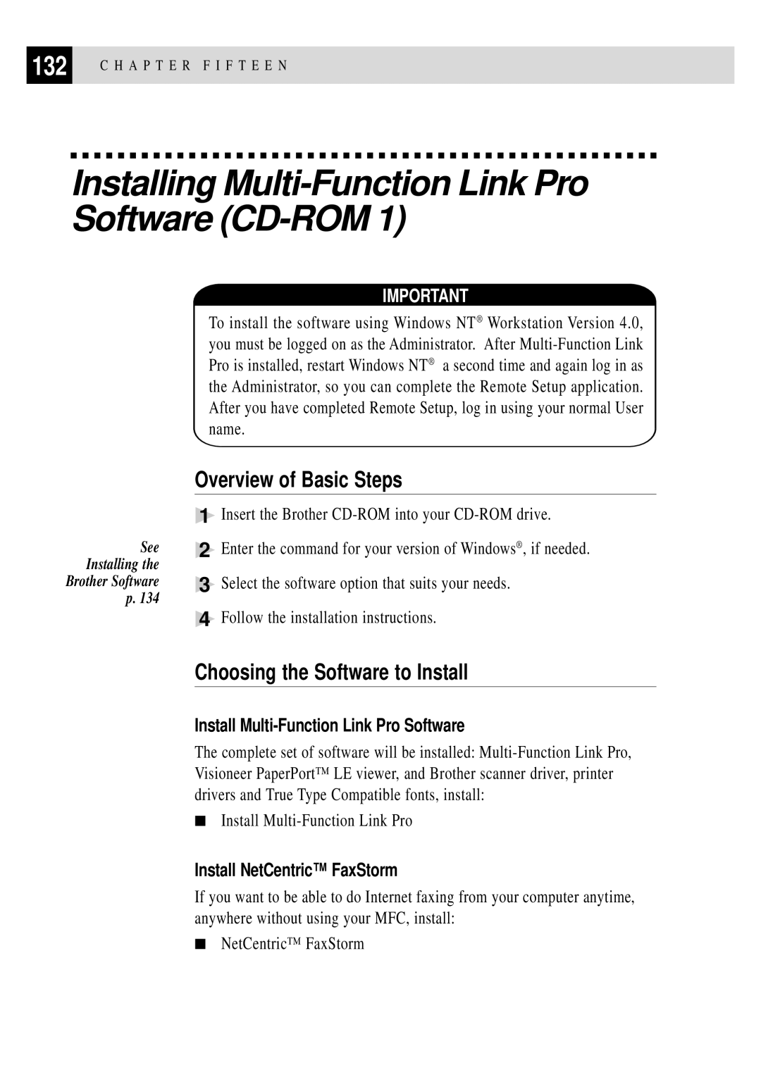 Brother MFC 7150C Installing Multi-Function Link Pro Software CD-ROM, Overview of Basic Steps, Install NetCentric FaxStorm 