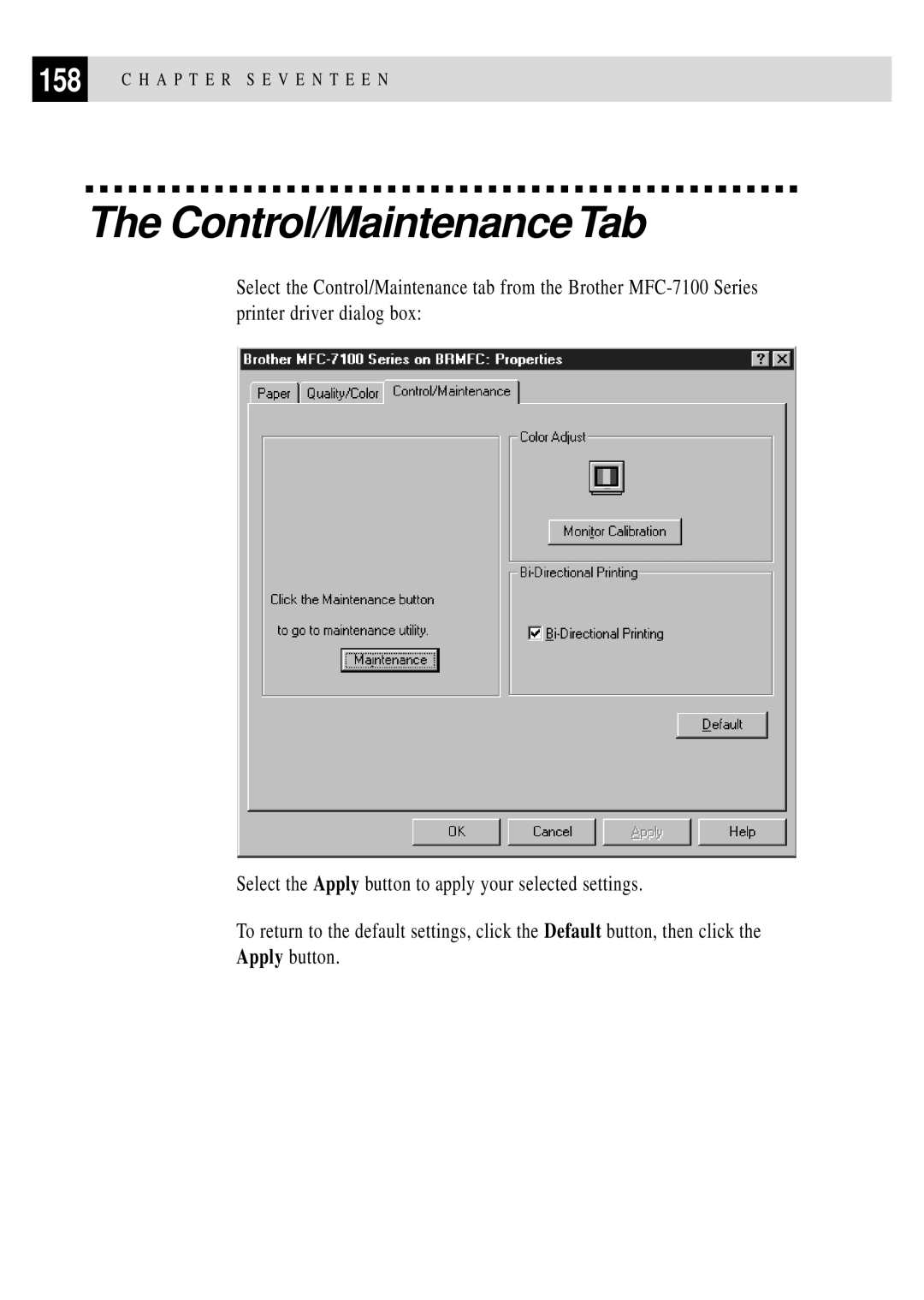 Brother MFC 7150C owner manual Control/Maintenance Tab 