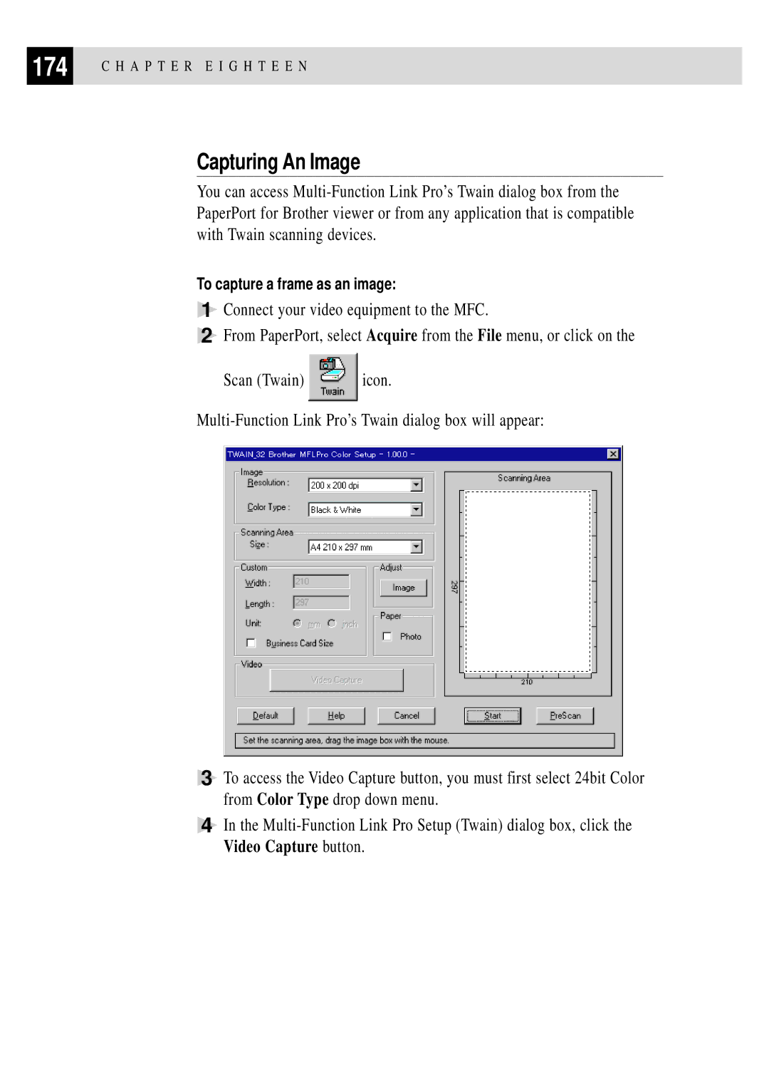 Brother MFC 7150C owner manual Capturing An Image 