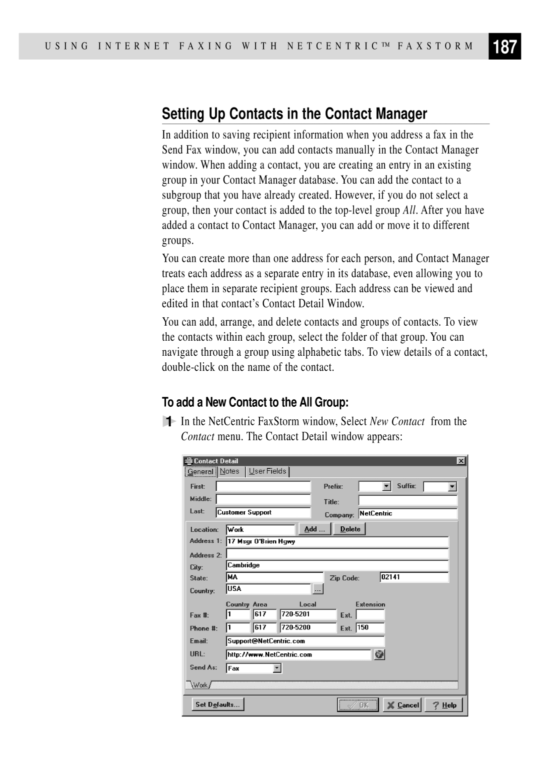 Brother MFC 7150C owner manual 187, Setting Up Contacts in the Contact Manager, To add a New Contact to the All Group 