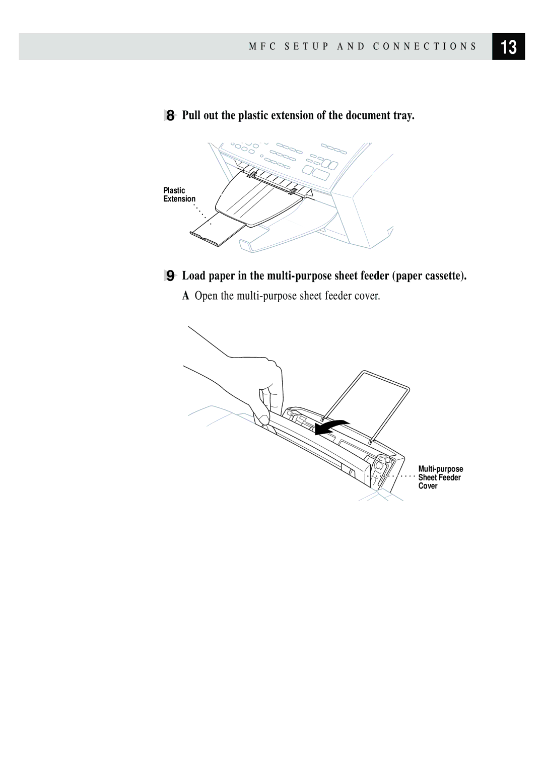 Brother MFC 7150C owner manual Pull out the plastic extension of the document tray 