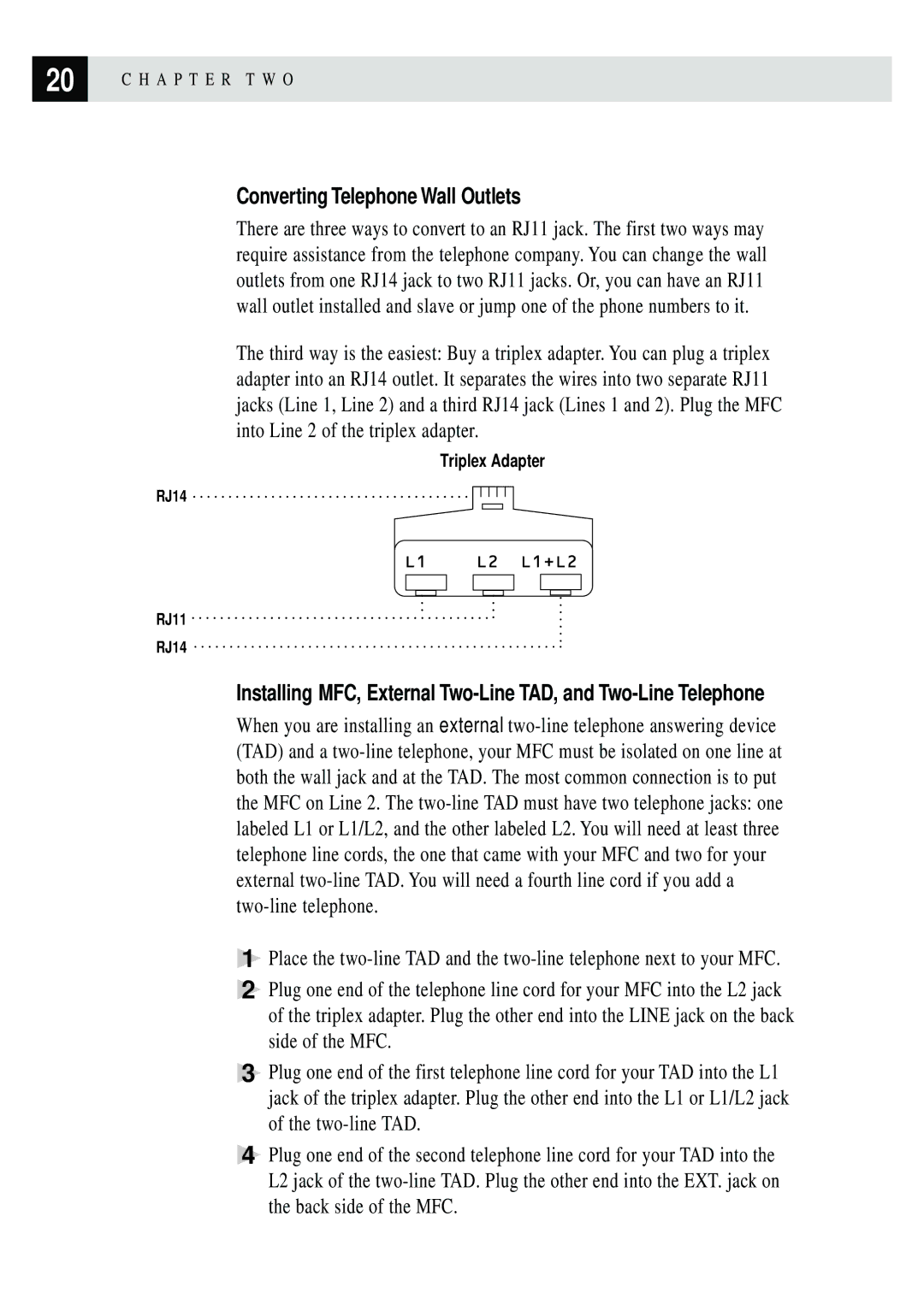 Brother MFC 7150C owner manual Converting Telephone Wall Outlets 