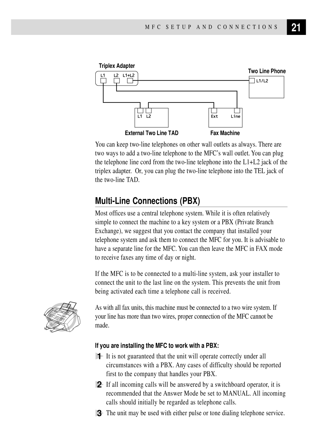 Brother MFC 7150C owner manual Multi-Line Connections PBX 