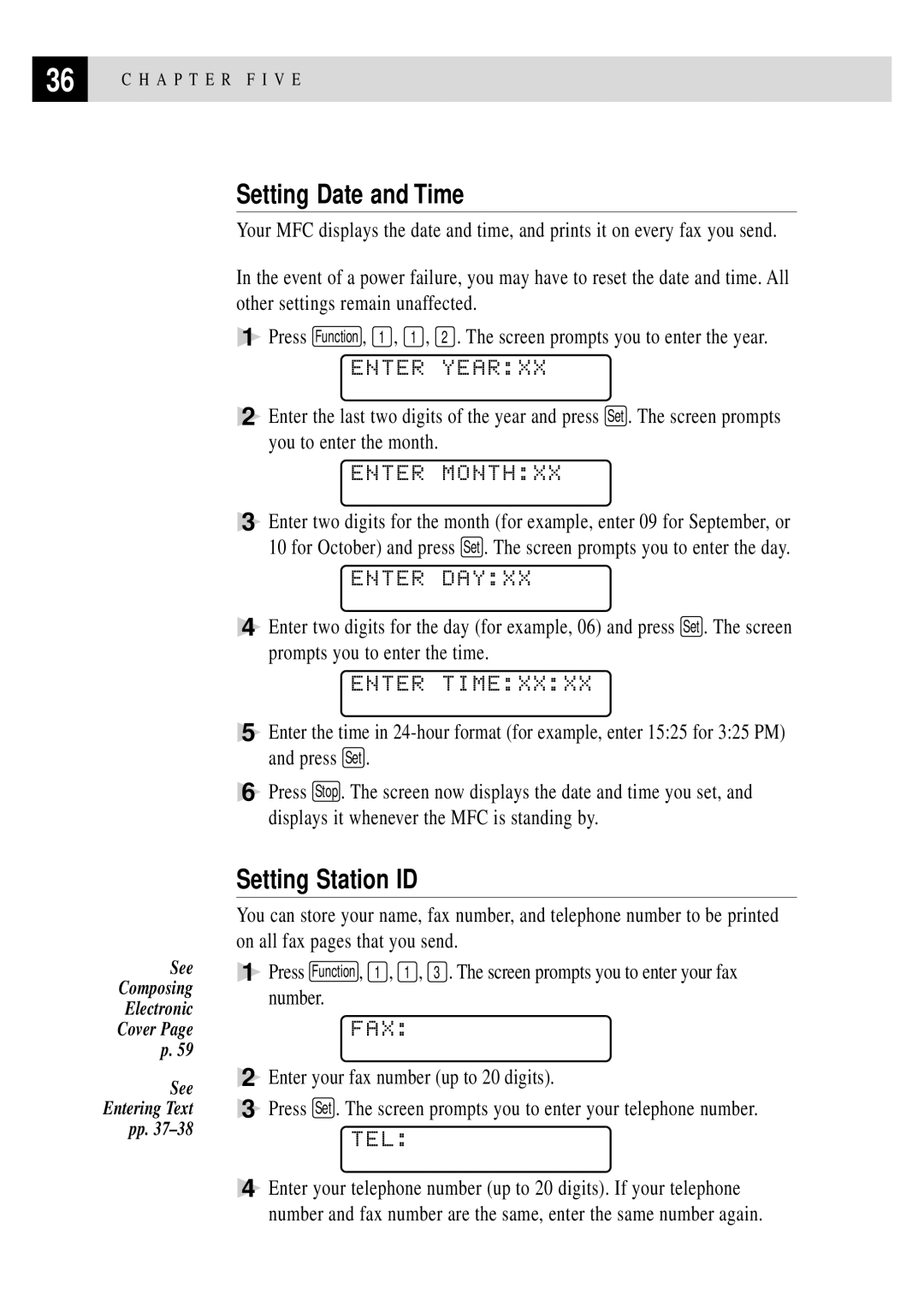 Brother MFC 7150C owner manual Setting Date and Time, Setting Station ID 