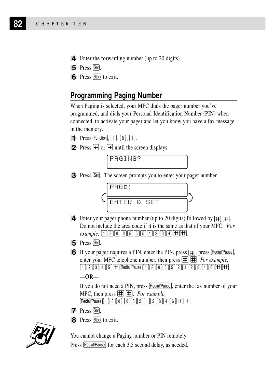 Brother MFC 7150C owner manual Programming Paging Number, Paging?, PAG# Enter & SET 