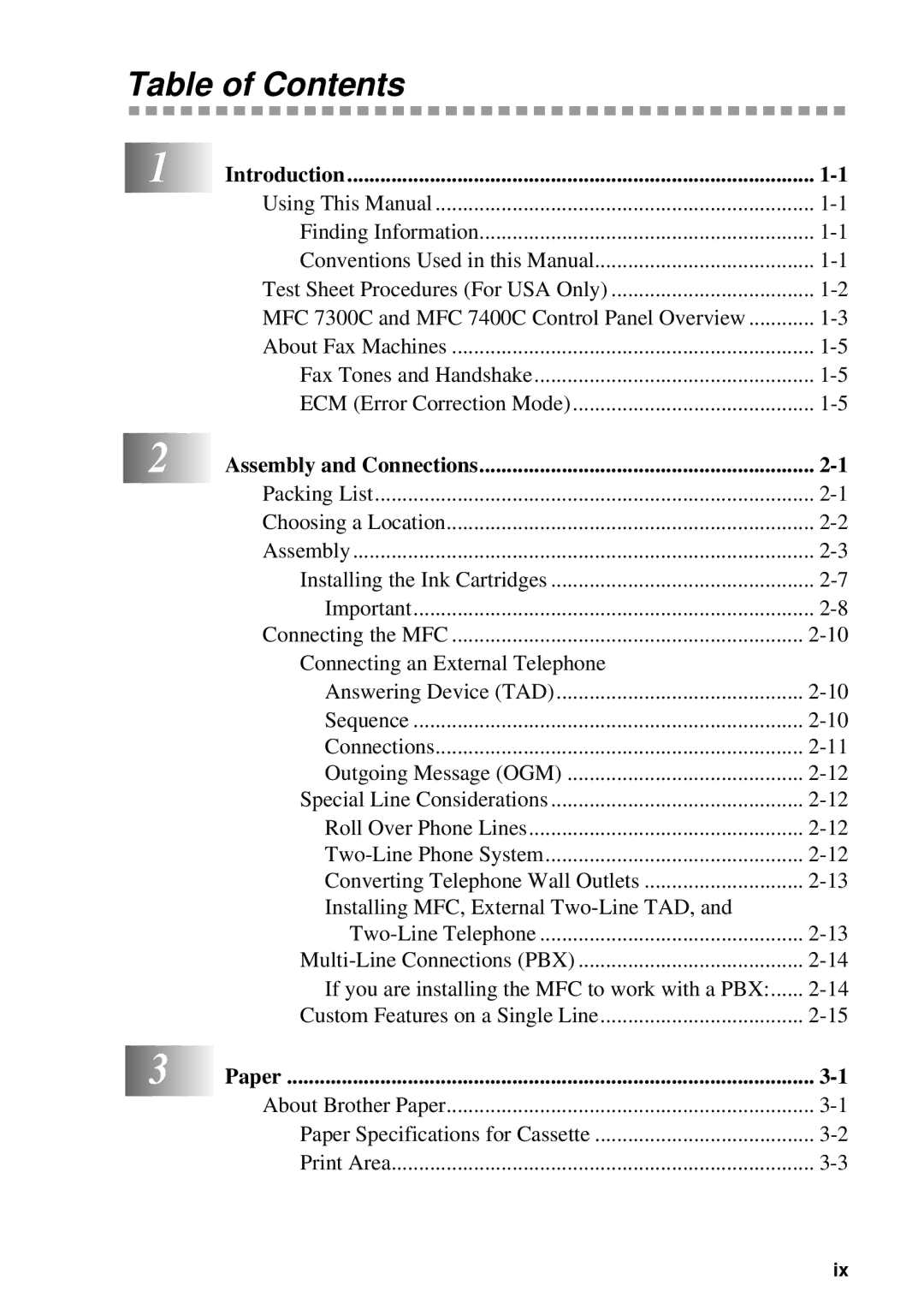 Brother MFC-7300C manual Table of Contents 