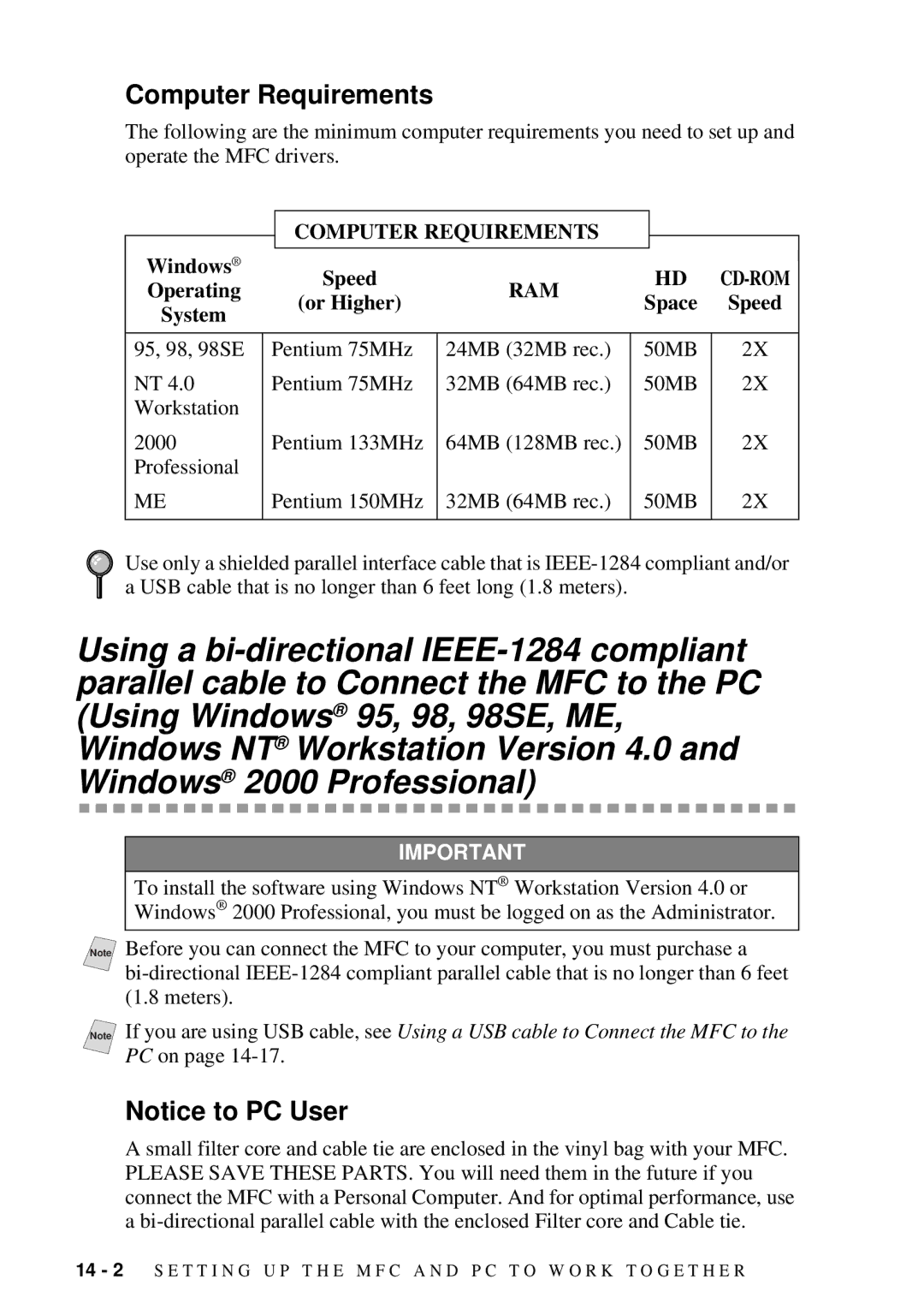 Brother MFC-7300C manual Computer Requirements, Windows Speed, Operating, Or Higher Space Speed 