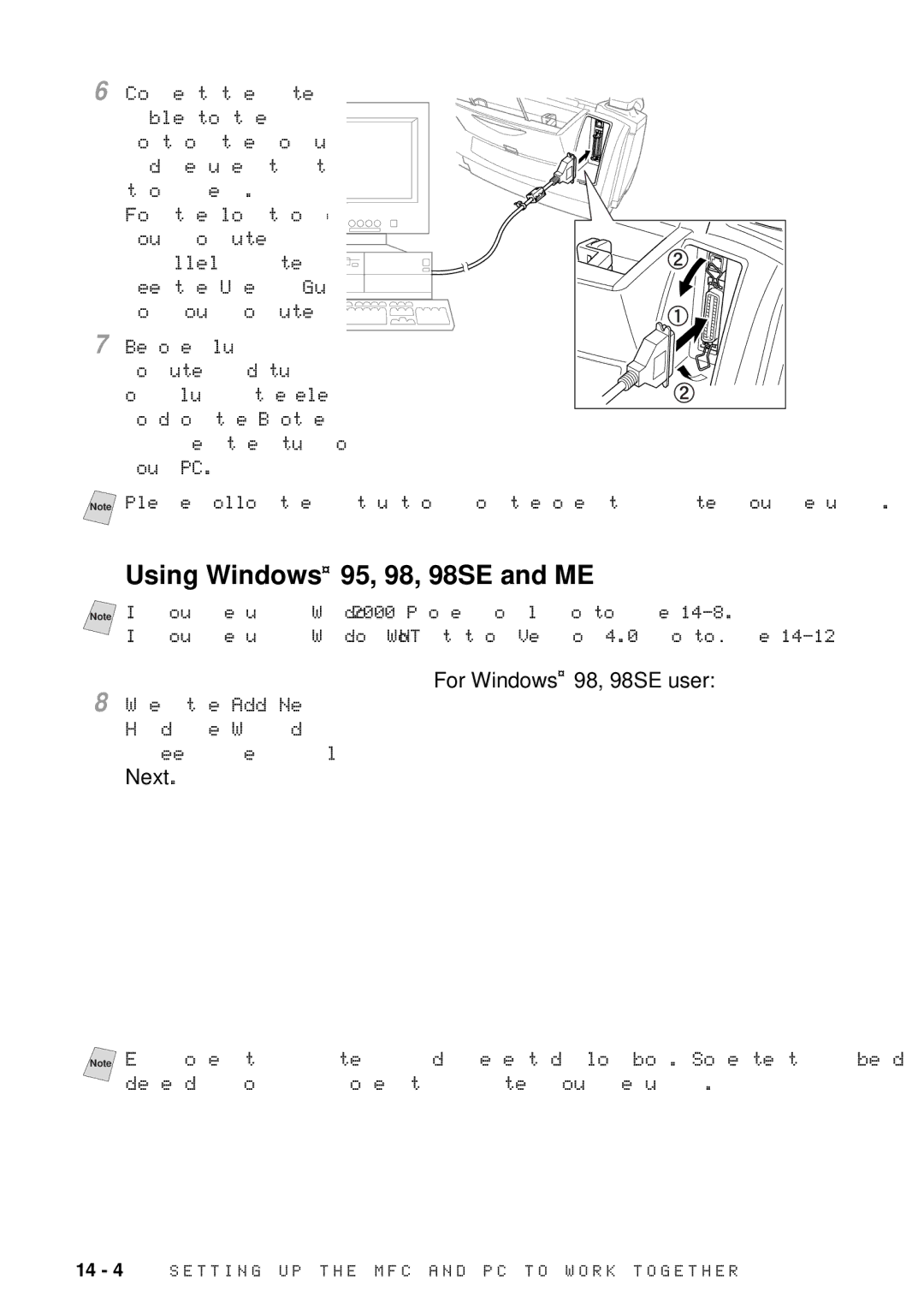 Brother MFC-7300C manual Using Windows 95, 98, 98SE and ME, For Windows 98, 98SE user 