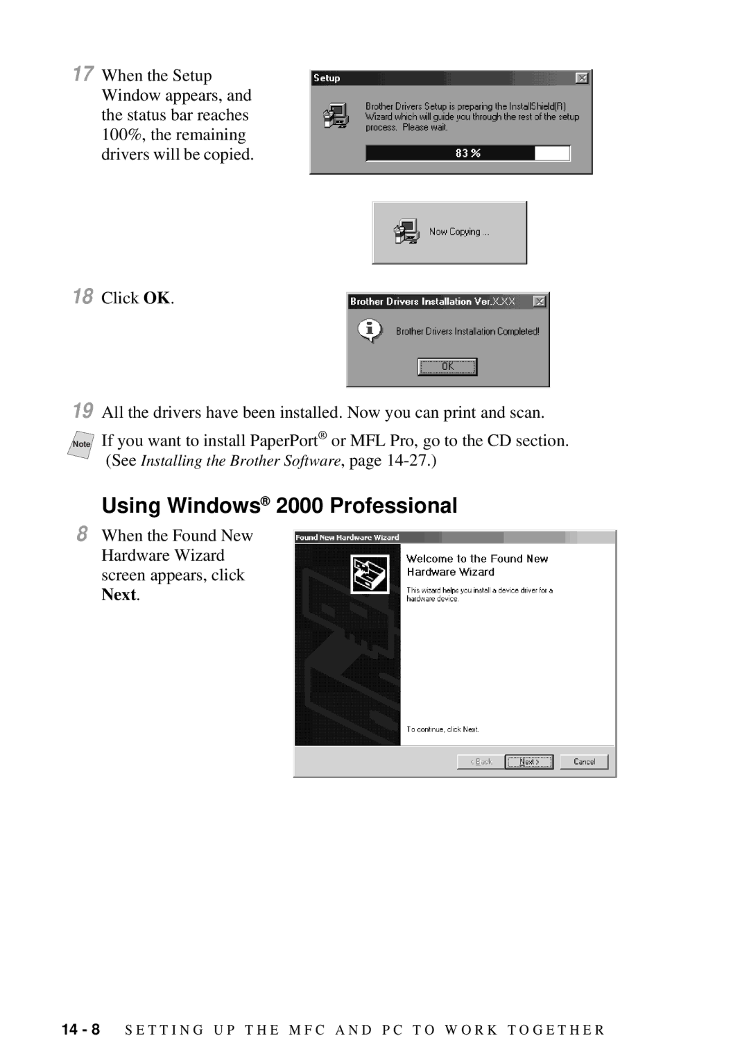 Brother MFC-7300C manual Using Windows 2000 Professional 