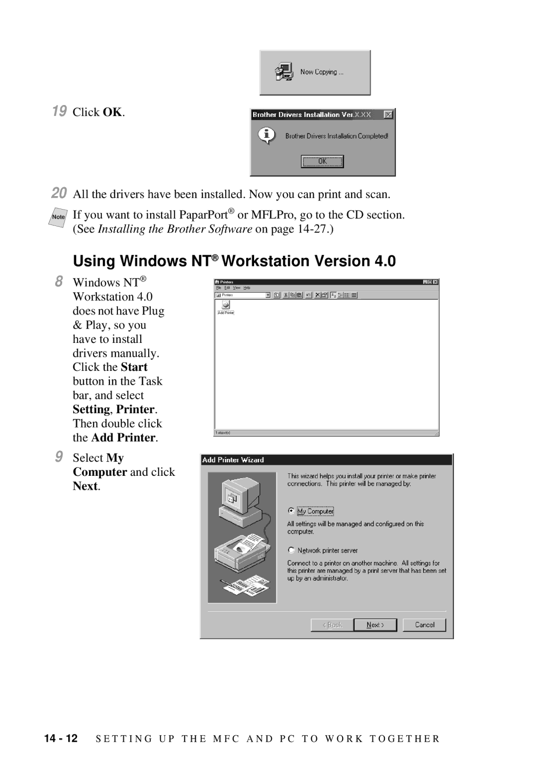 Brother MFC-7300C manual Using Windows NT Workstation Version 