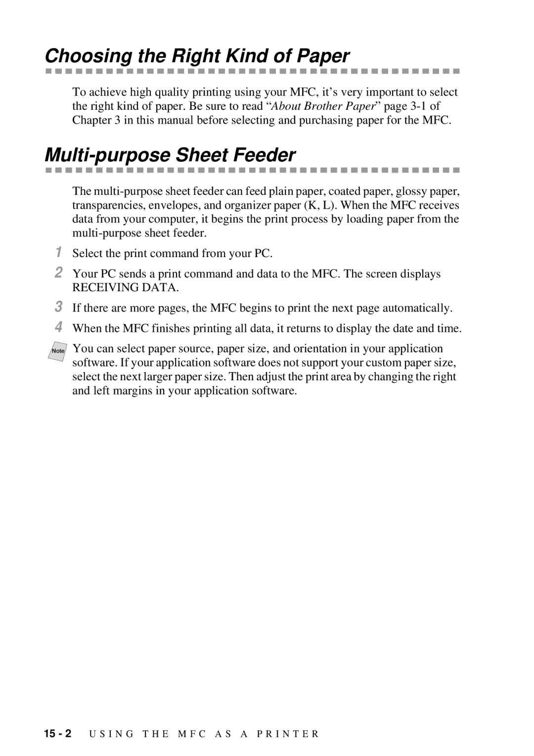 Brother MFC-7300C manual Choosing the Right Kind of Paper, Multi-purpose Sheet Feeder 