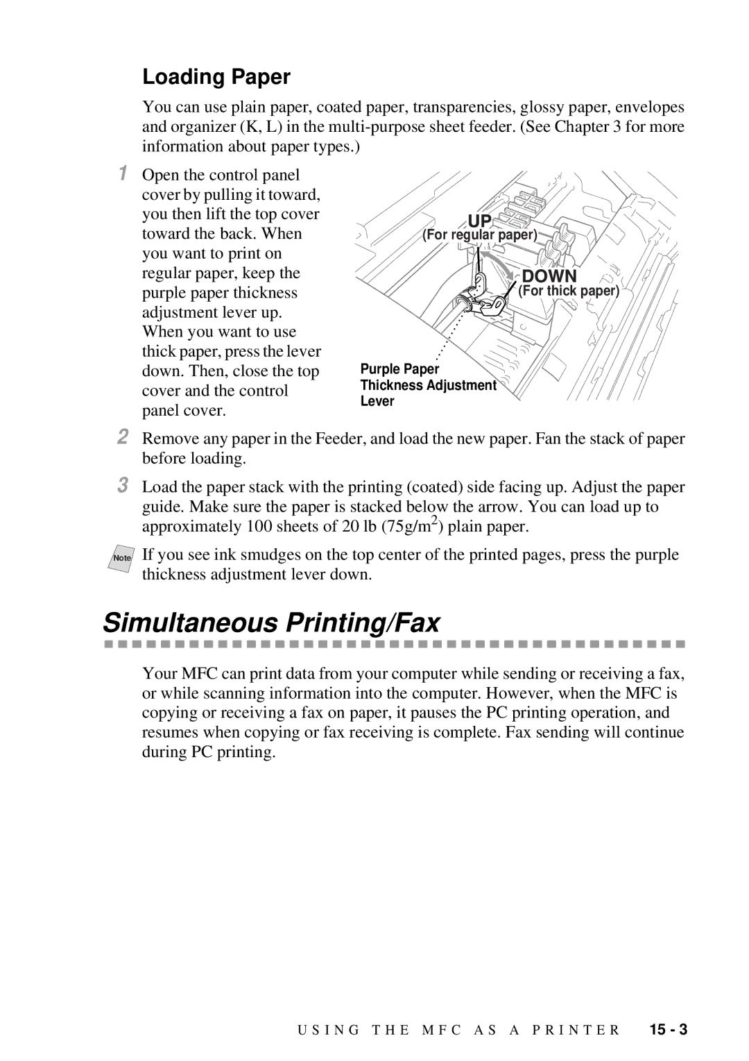 Brother MFC-7300C manual Simultaneous Printing/Fax, Loading Paper 