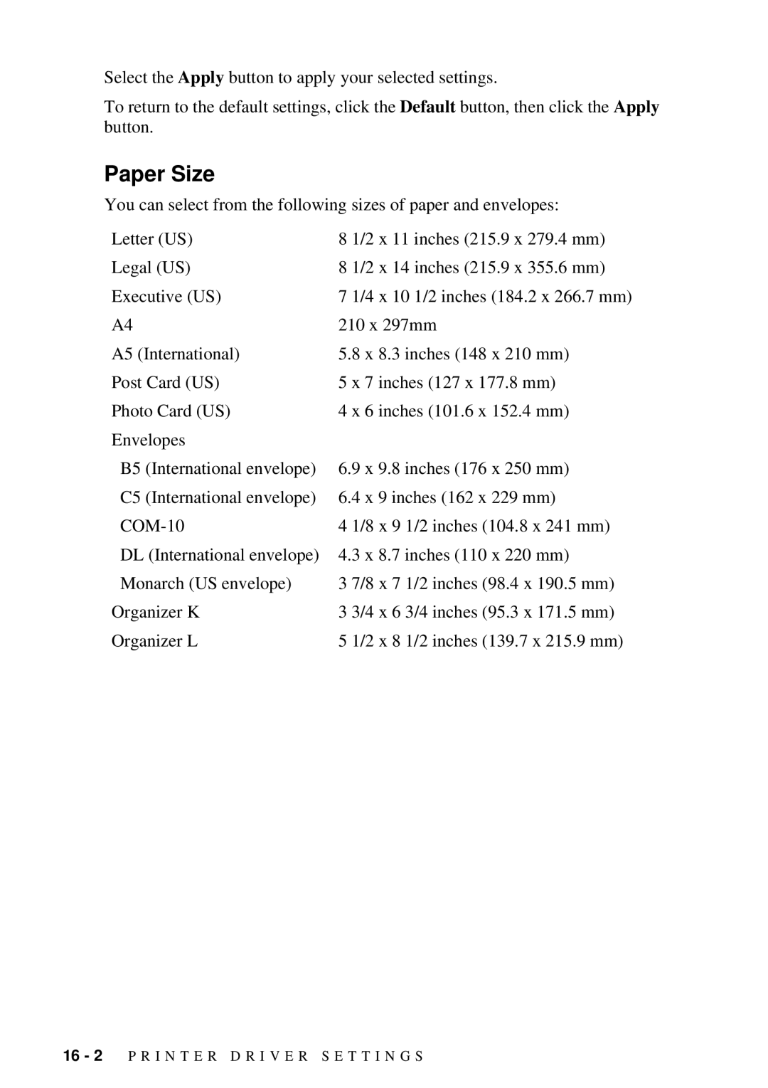 Brother MFC-7300C manual Paper Size 