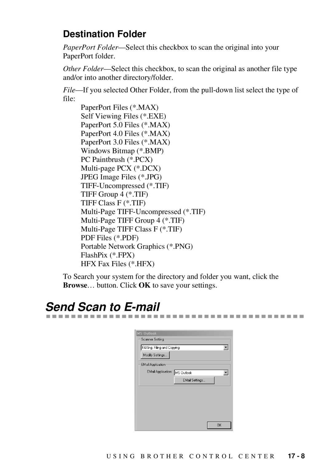 Brother MFC-7300C manual Send Scan to E-mail, Destination Folder 