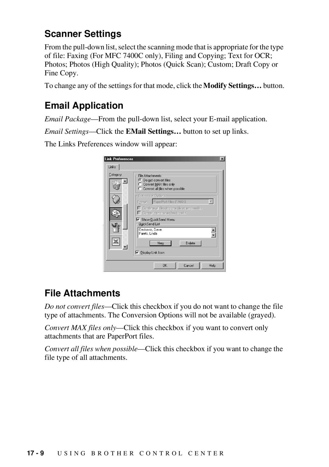 Brother MFC-7300C manual Email Application, File Attachments 