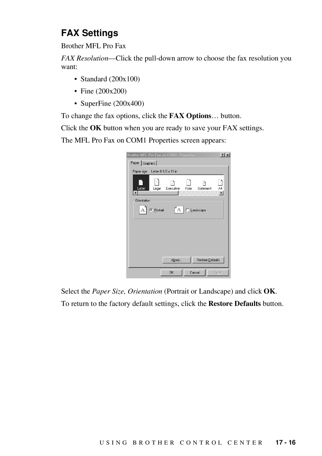 Brother MFC-7300C manual FAX Settings 