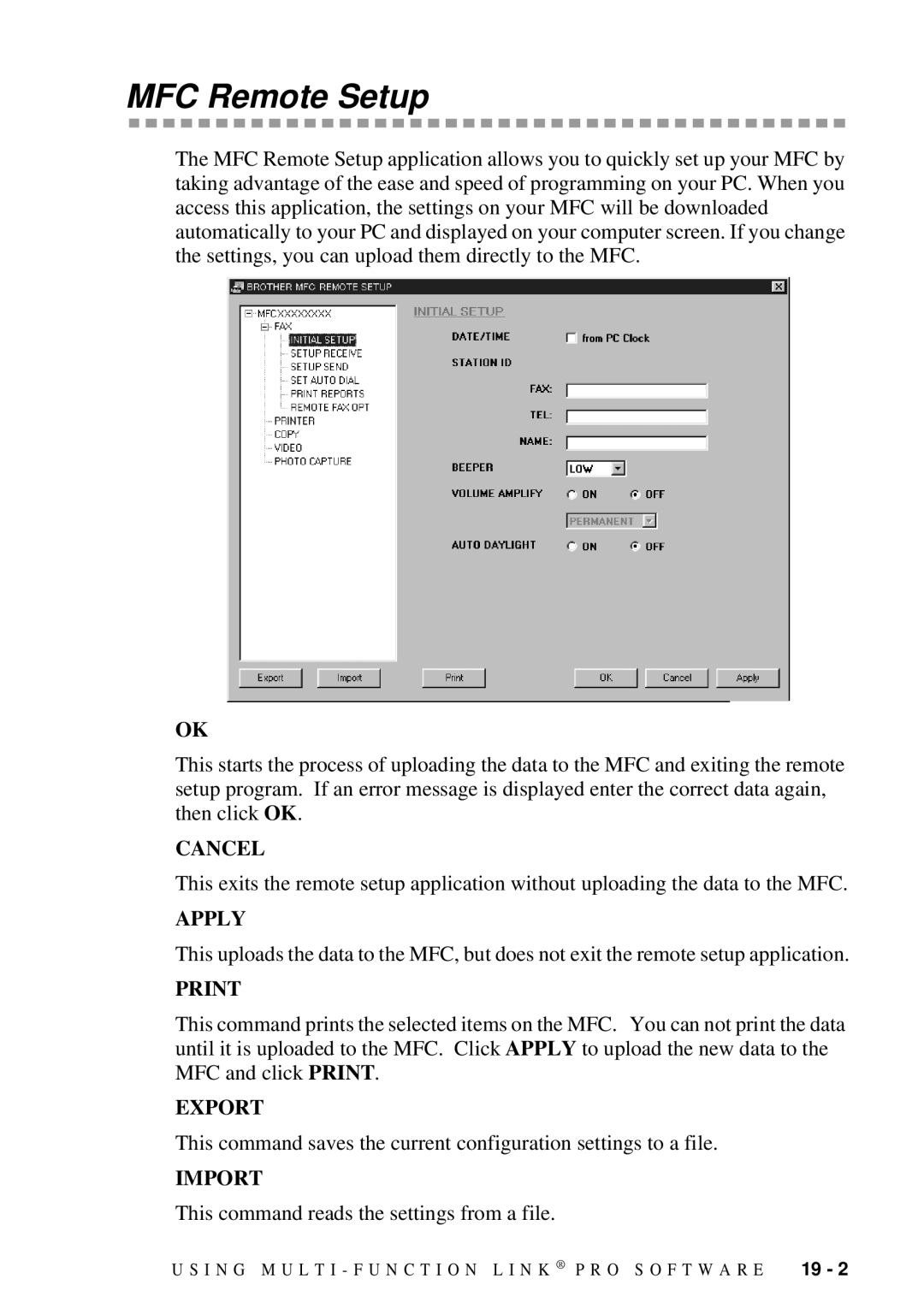 Brother MFC-7300C manual MFC Remote Setup, Print 