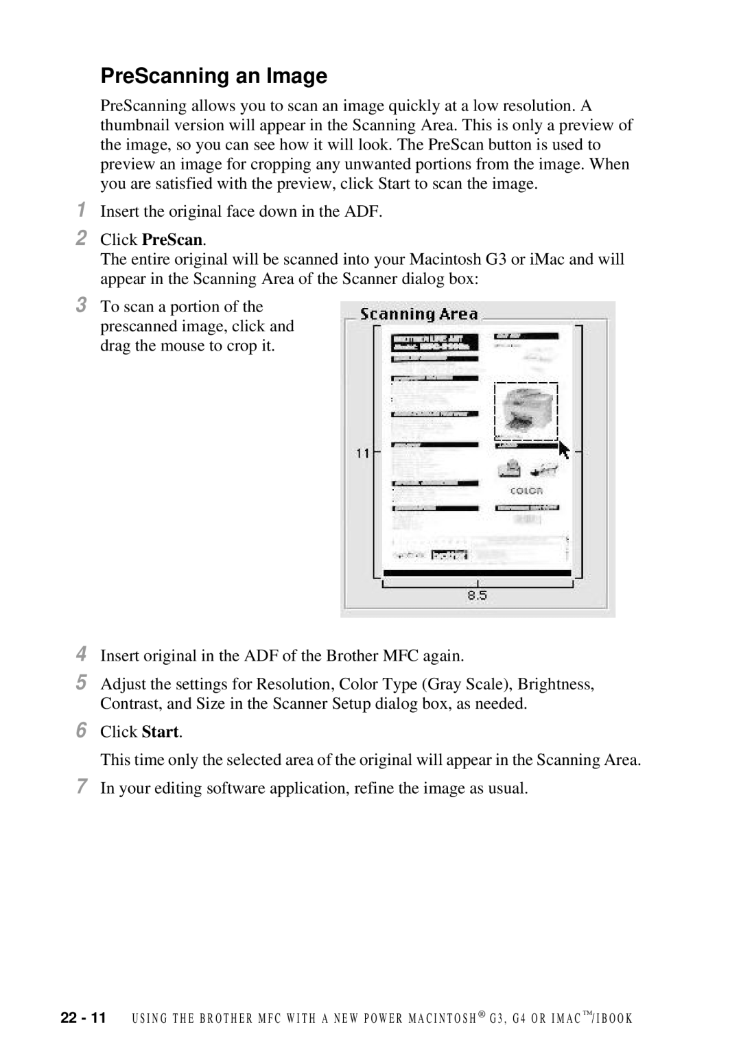 Brother MFC-7300C manual PreScanning an Image 