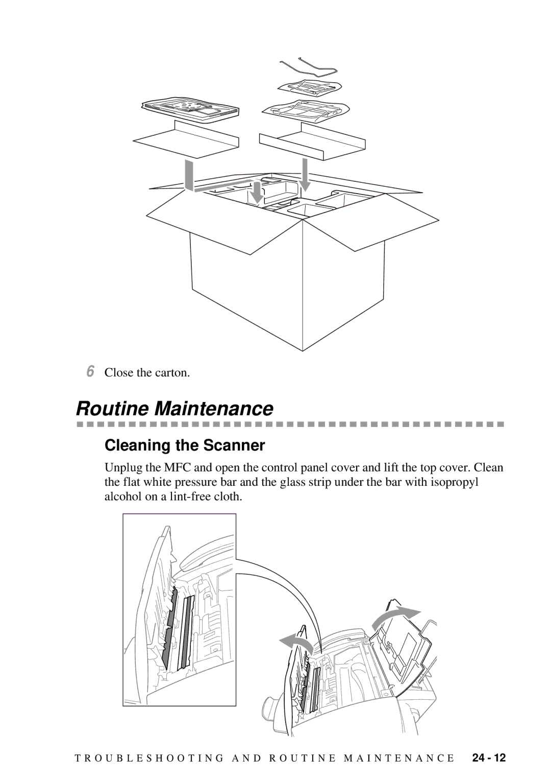 Brother MFC-7300C manual Routine Maintenance, Cleaning the Scanner 