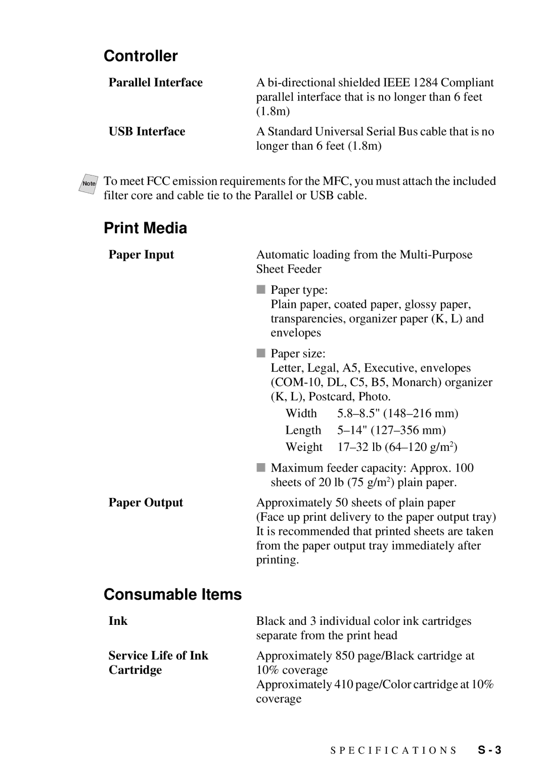 Brother MFC-7300C manual Controller, Print Media, Consumable Items 