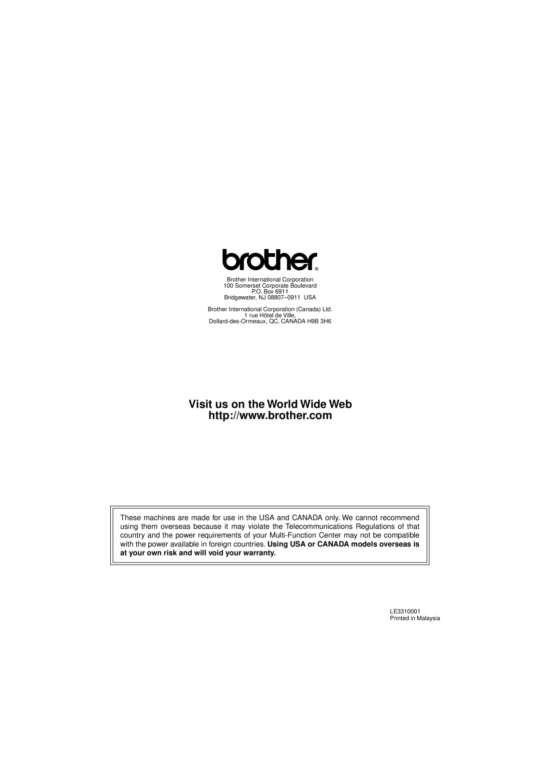 Brother MFC-7300C manual Visit us on the World Wide Web 