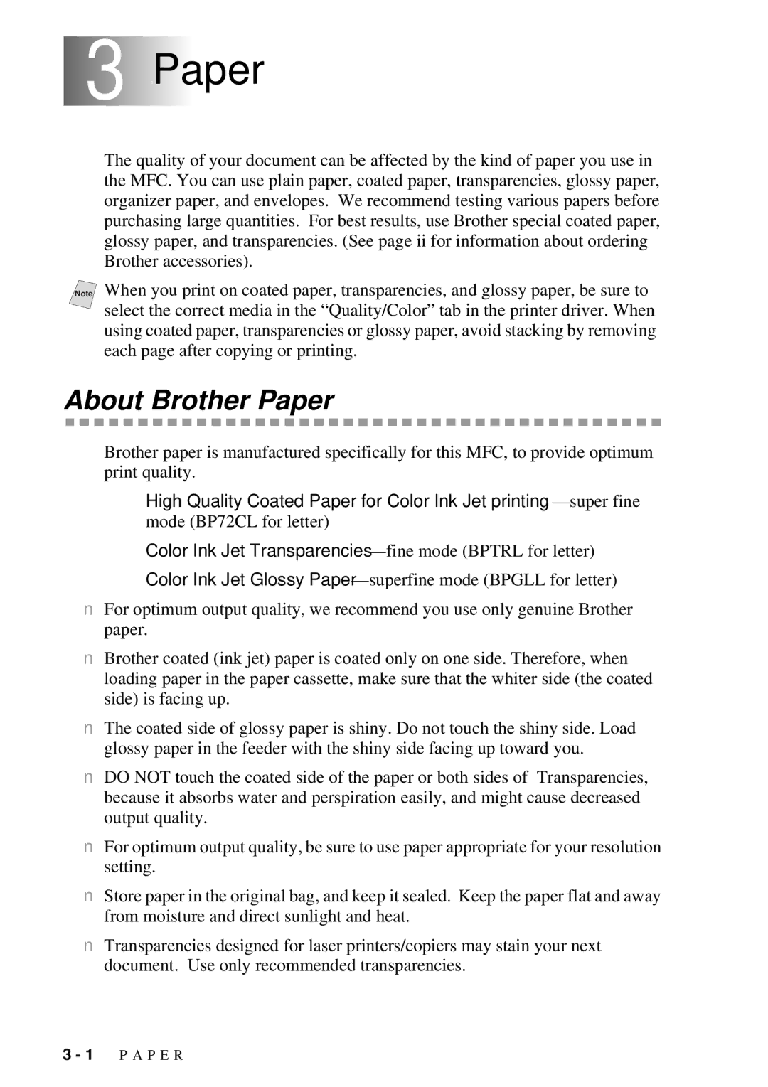 Brother MFC-7300C manual 3Paper, About Brother Paper 