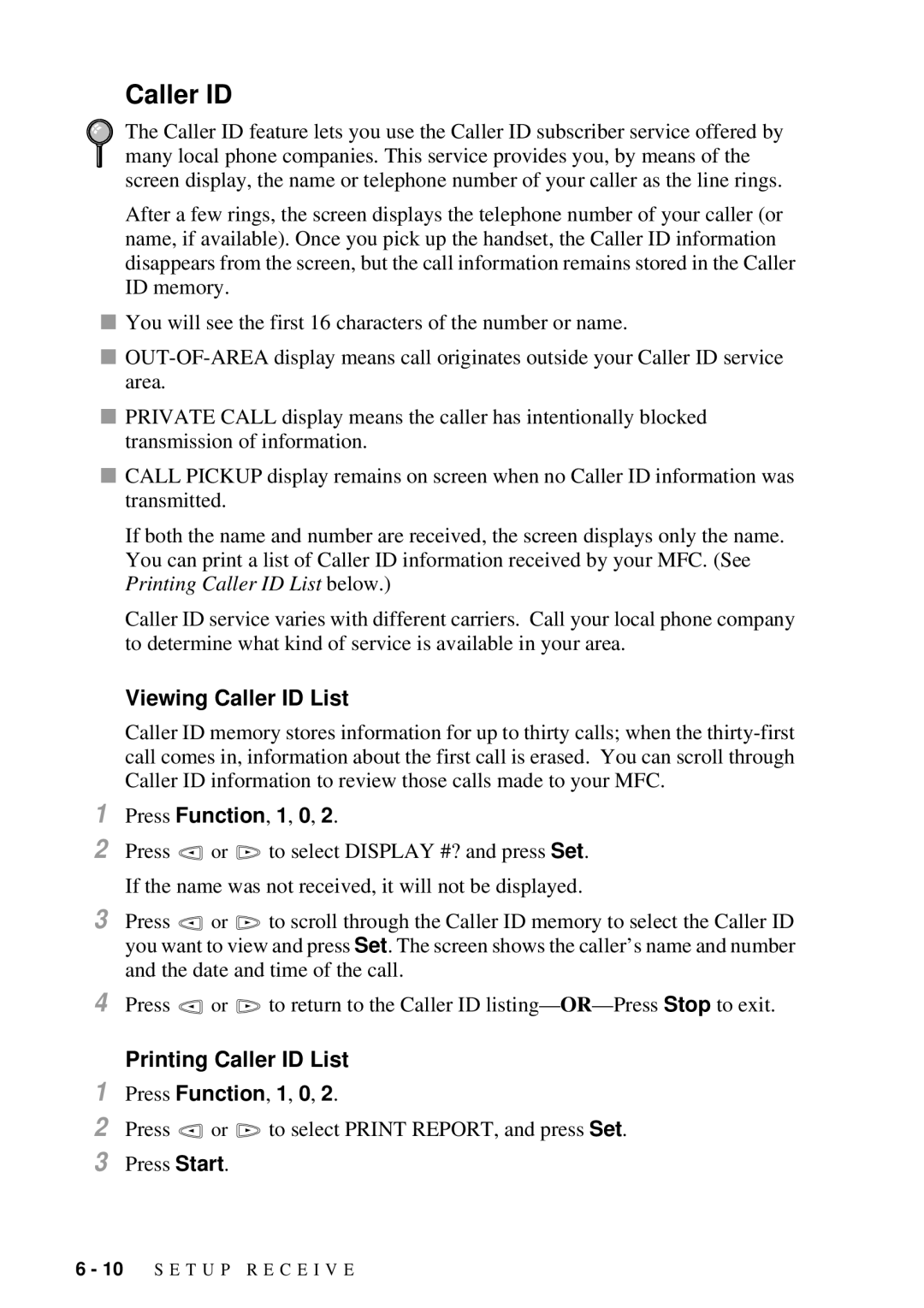 Brother MFC-7300C manual Viewing Caller ID List, Printing Caller ID List 