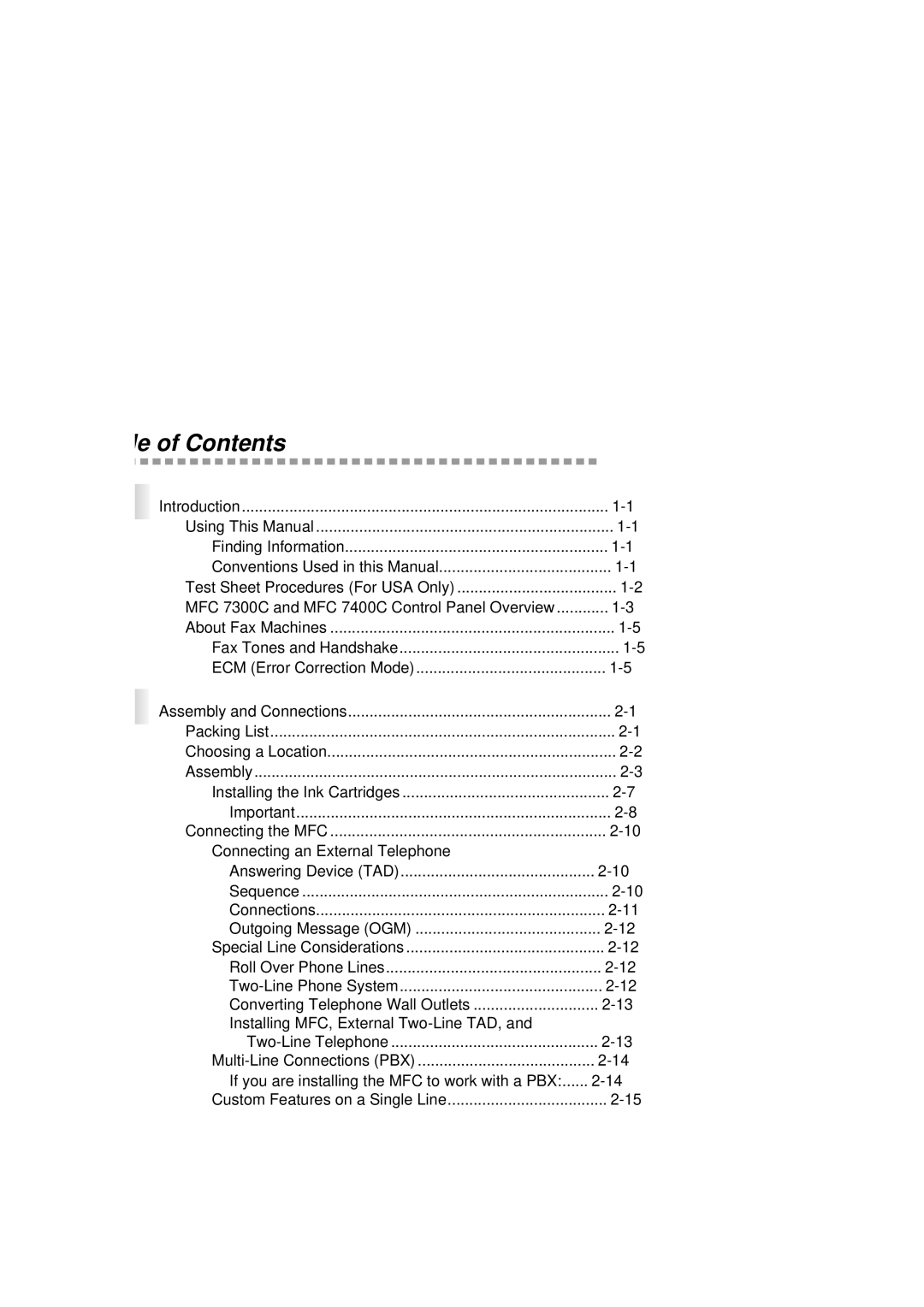 Brother MFC 7300C owner manual Table of Contents 