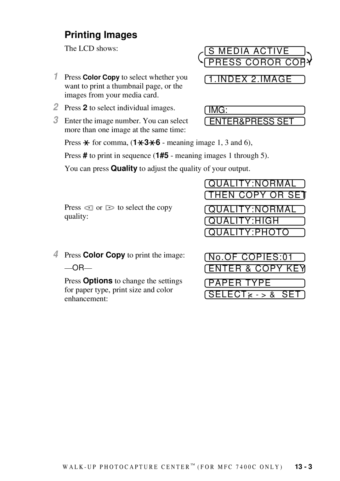 Brother MFC 7300C owner manual Printing Images 