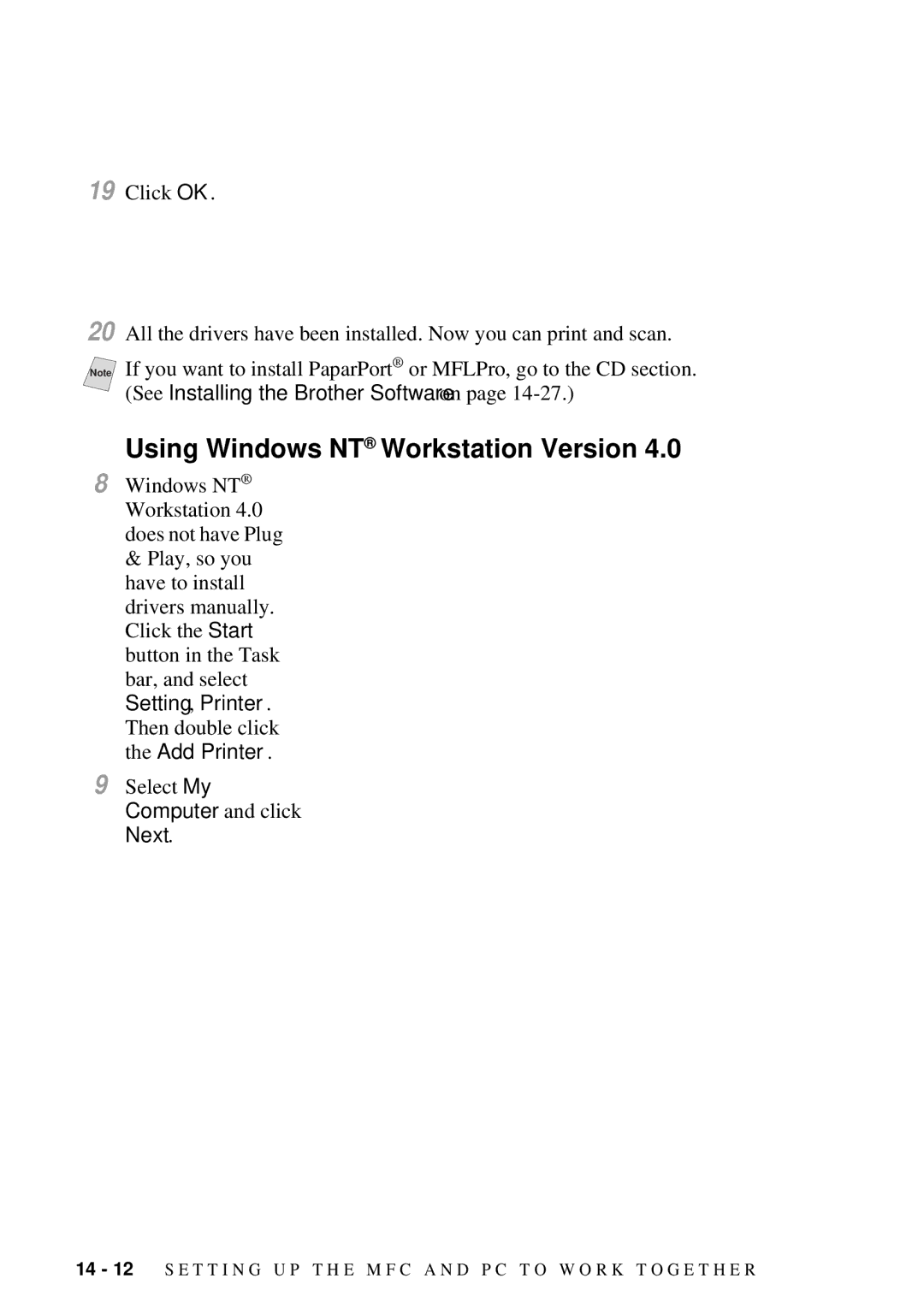 Brother MFC 7300C owner manual Using Windows NT Workstation Version 