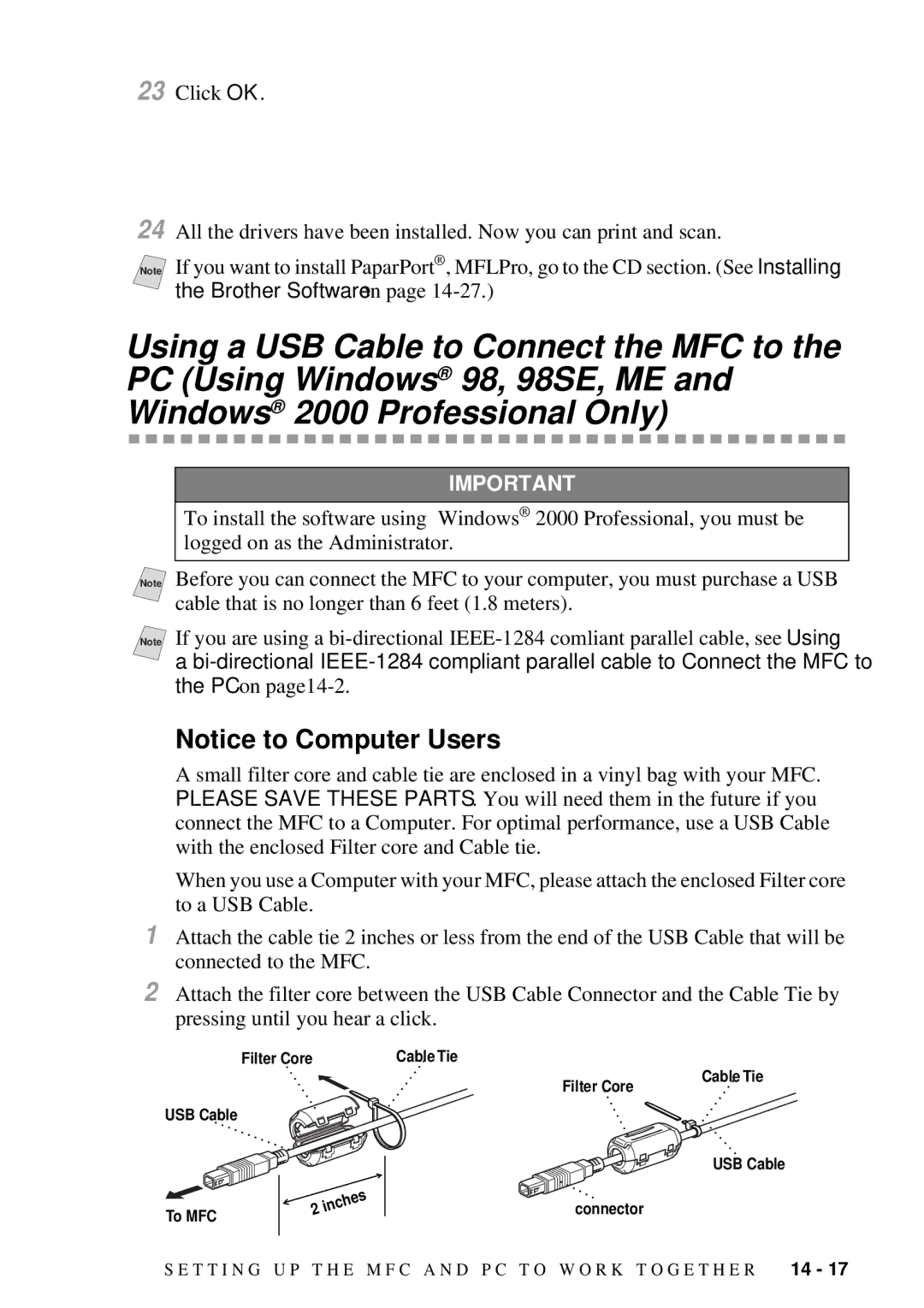 Brother MFC 7300C owner manual Filter Core 