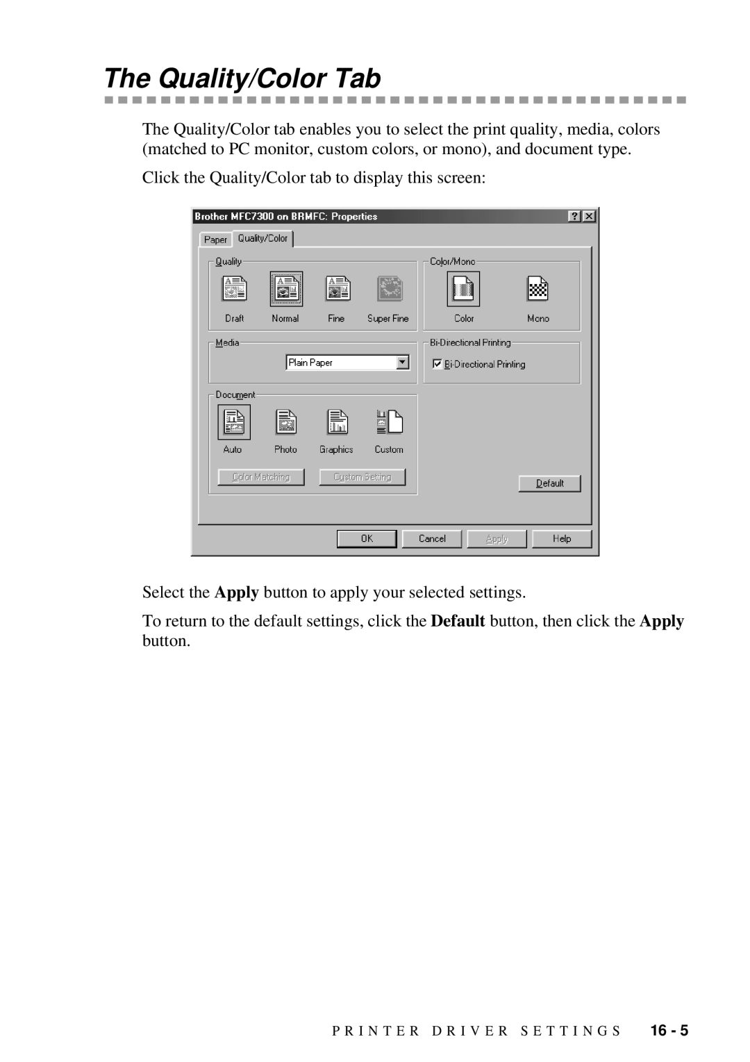 Brother MFC 7300C owner manual Quality/Color Tab 