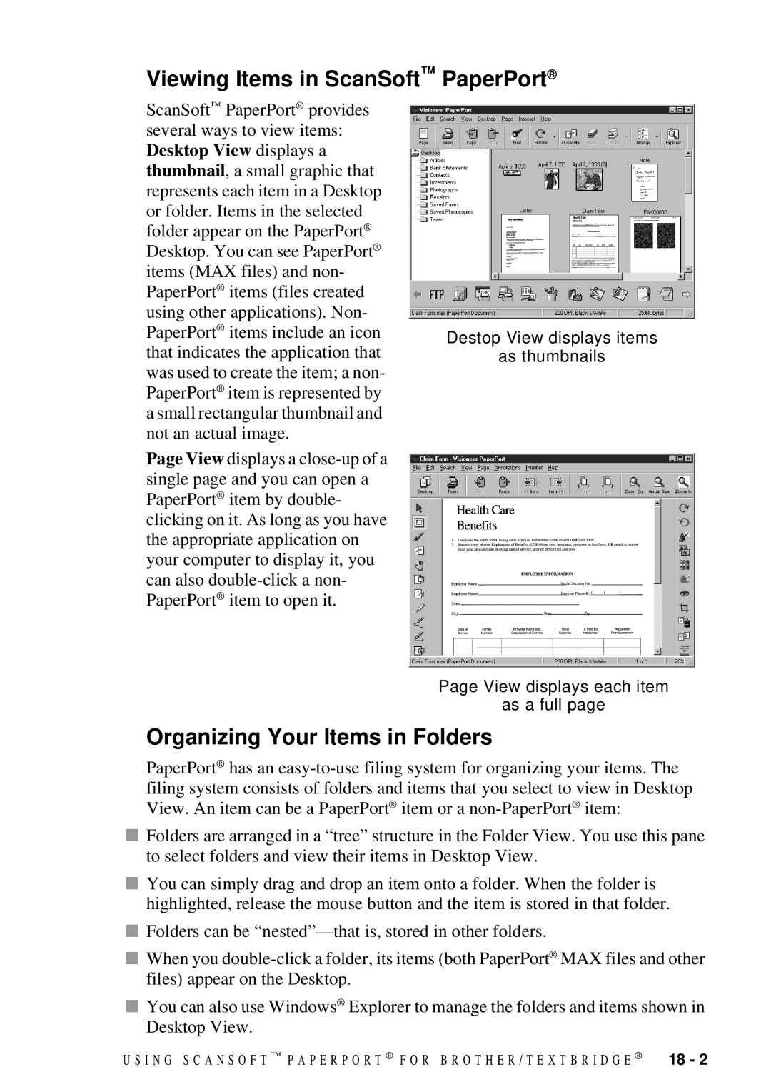 Brother MFC 7300C owner manual Viewing Items in ScanSoft, PaperPort, Organizing Your Items in Folders 