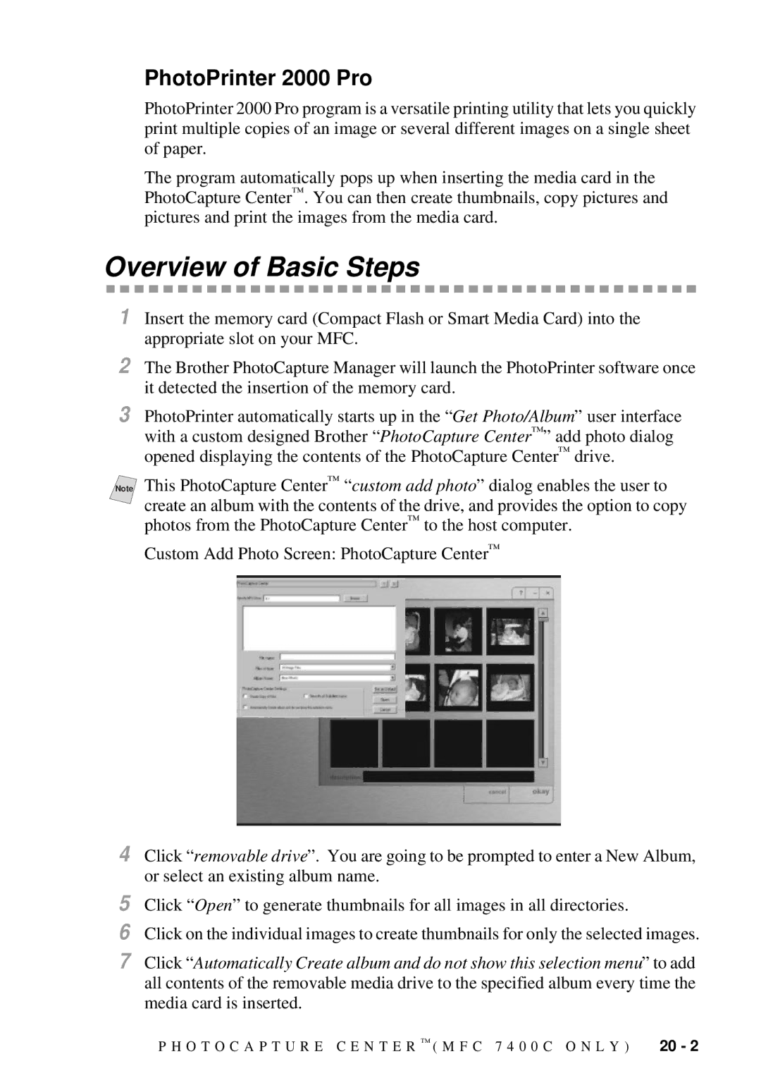 Brother MFC 7300C owner manual Overview of Basic Steps, PhotoPrinter 2000 Pro 