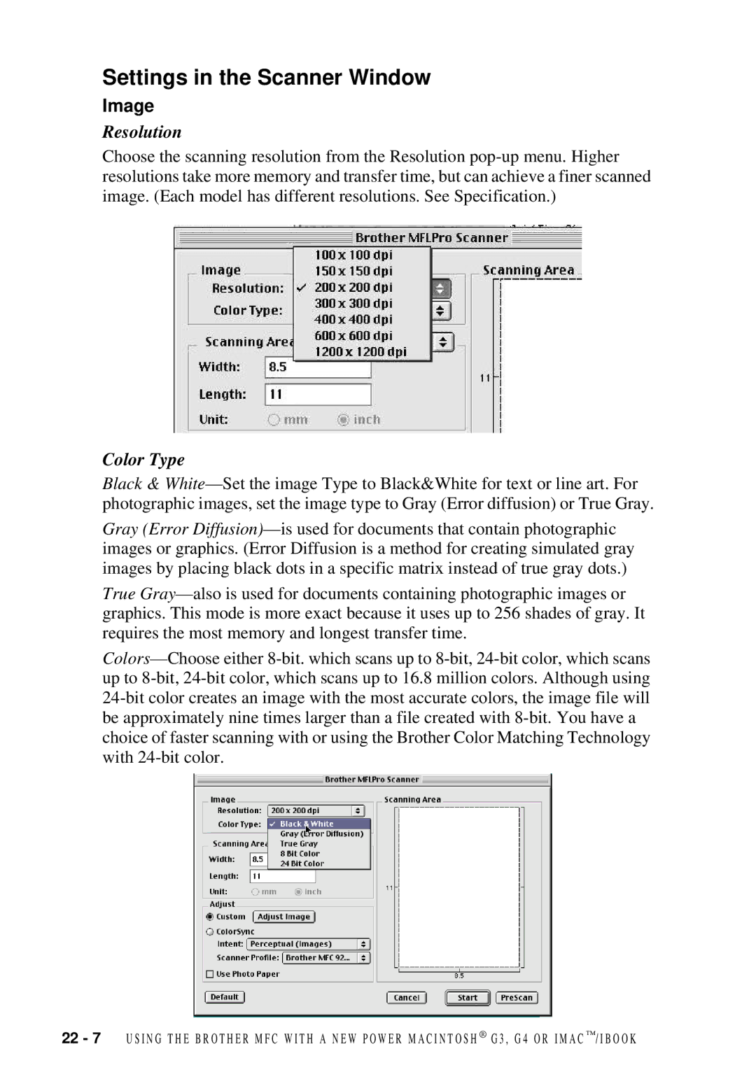 Brother MFC 7300C owner manual Image, Resolution 