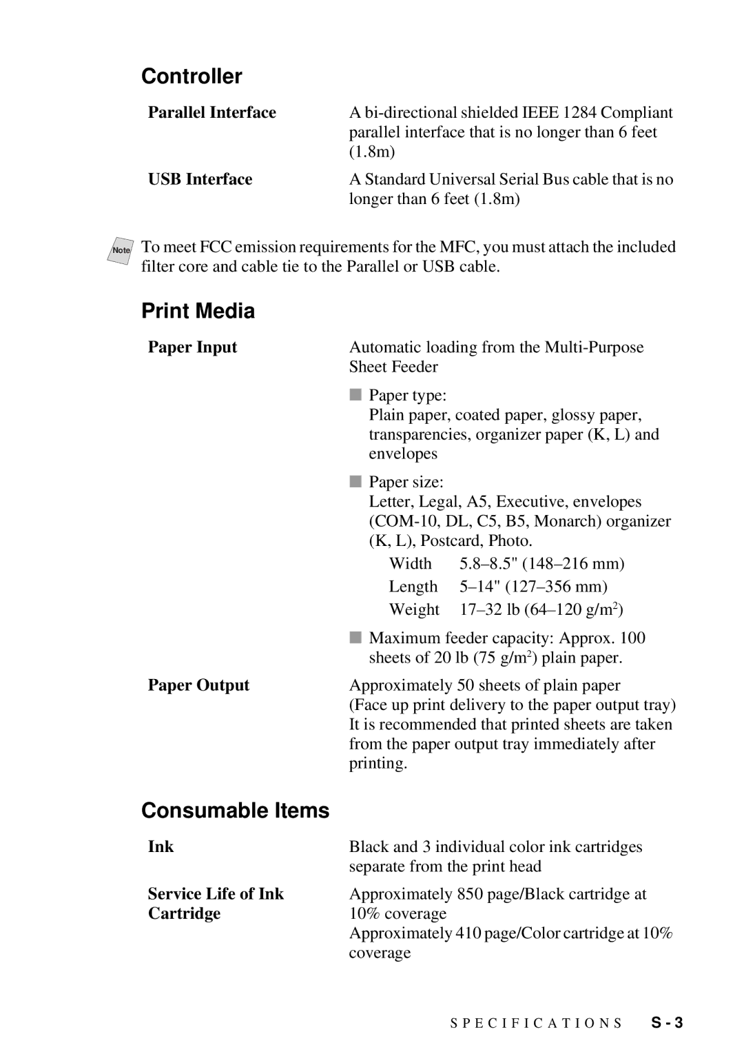 Brother MFC 7300C owner manual Controller, Print Media, Consumable Items 