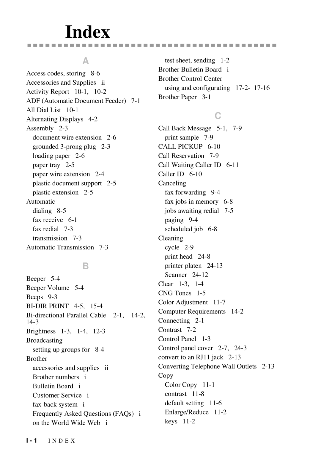 Brother MFC 7300C owner manual Index 