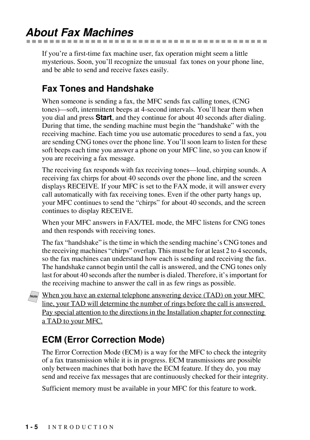 Brother MFC 7300C owner manual About Fax Machines, Fax Tones and Handshake, ECM Error Correction Mode 