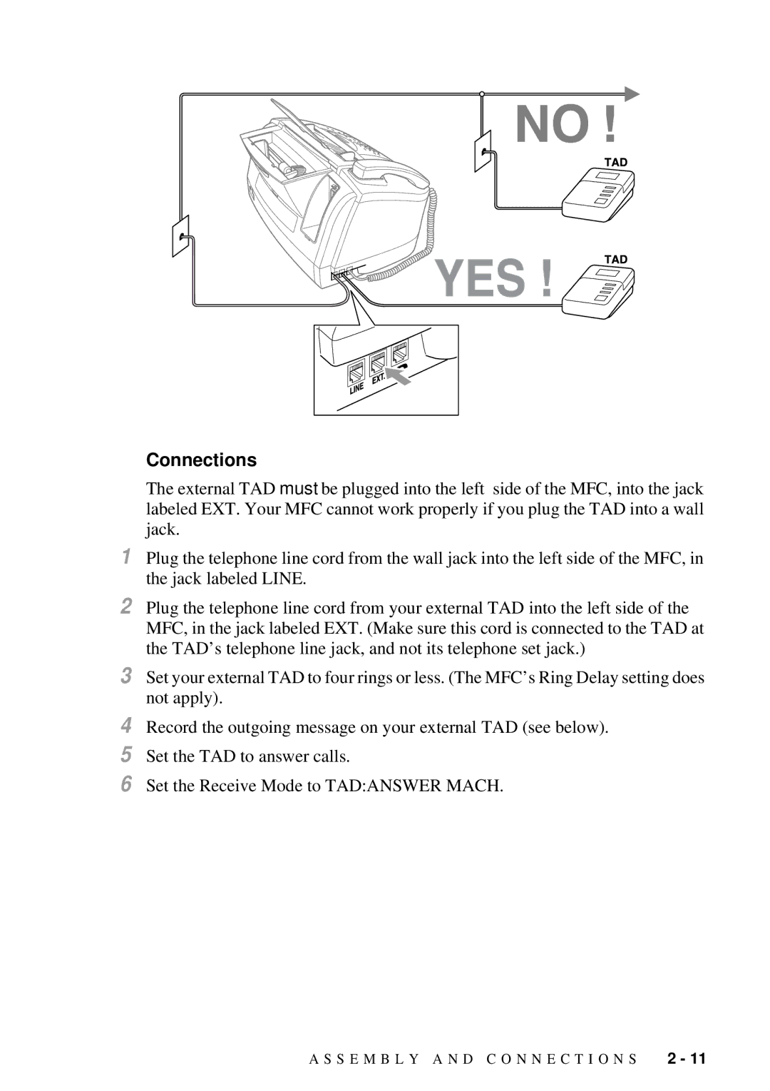 Brother MFC 7300C owner manual Connections 