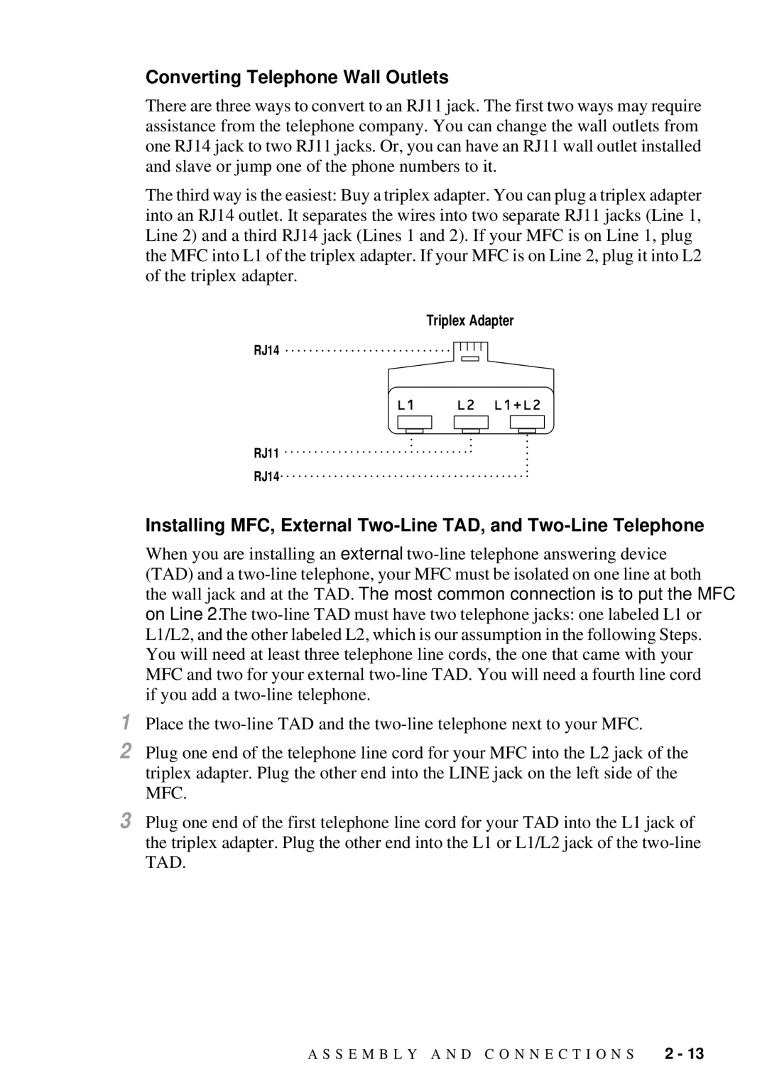 Brother MFC 7300C owner manual Converting Telephone Wall Outlets 