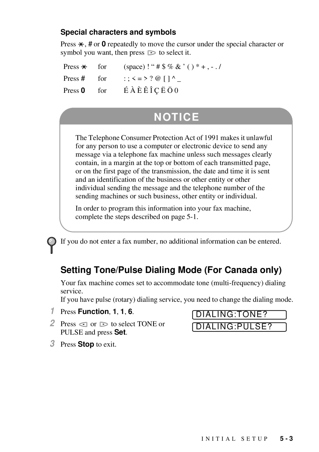 Brother MFC 7300C owner manual Setting Tone/Pulse Dialing Mode For Canada only, Dialingtone? Dialingpulse? 