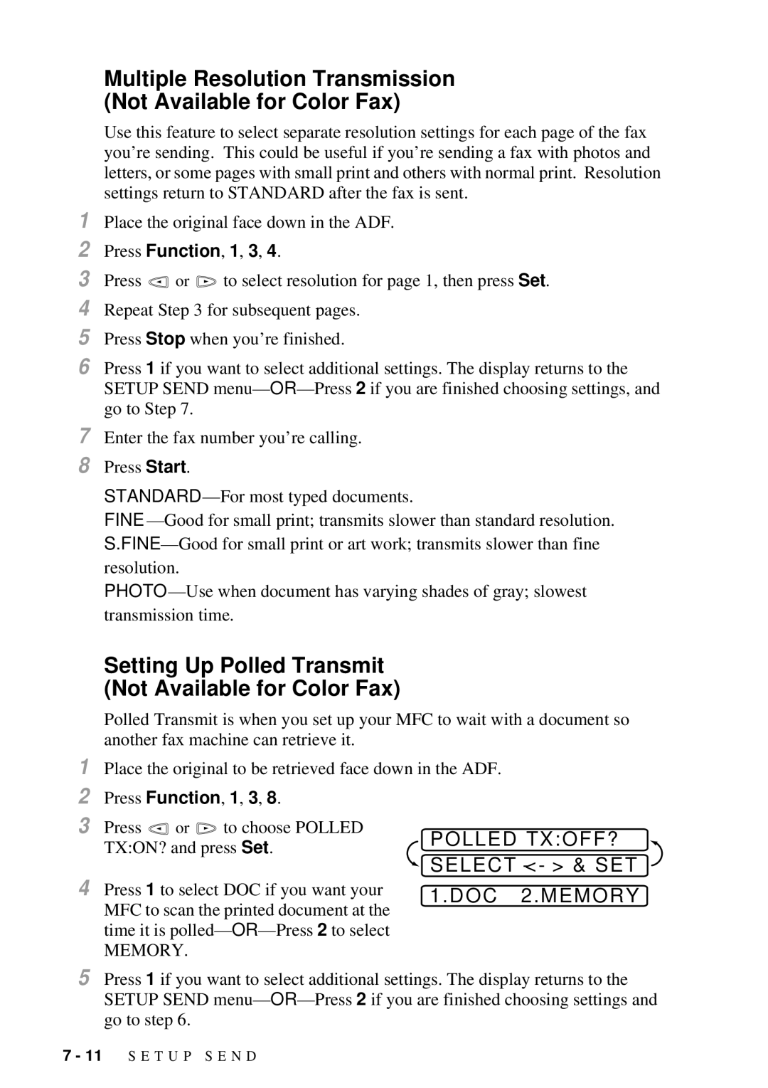 Brother MFC 7300C owner manual Polled TXOFF?, Select, DOC 2.MEMORY 