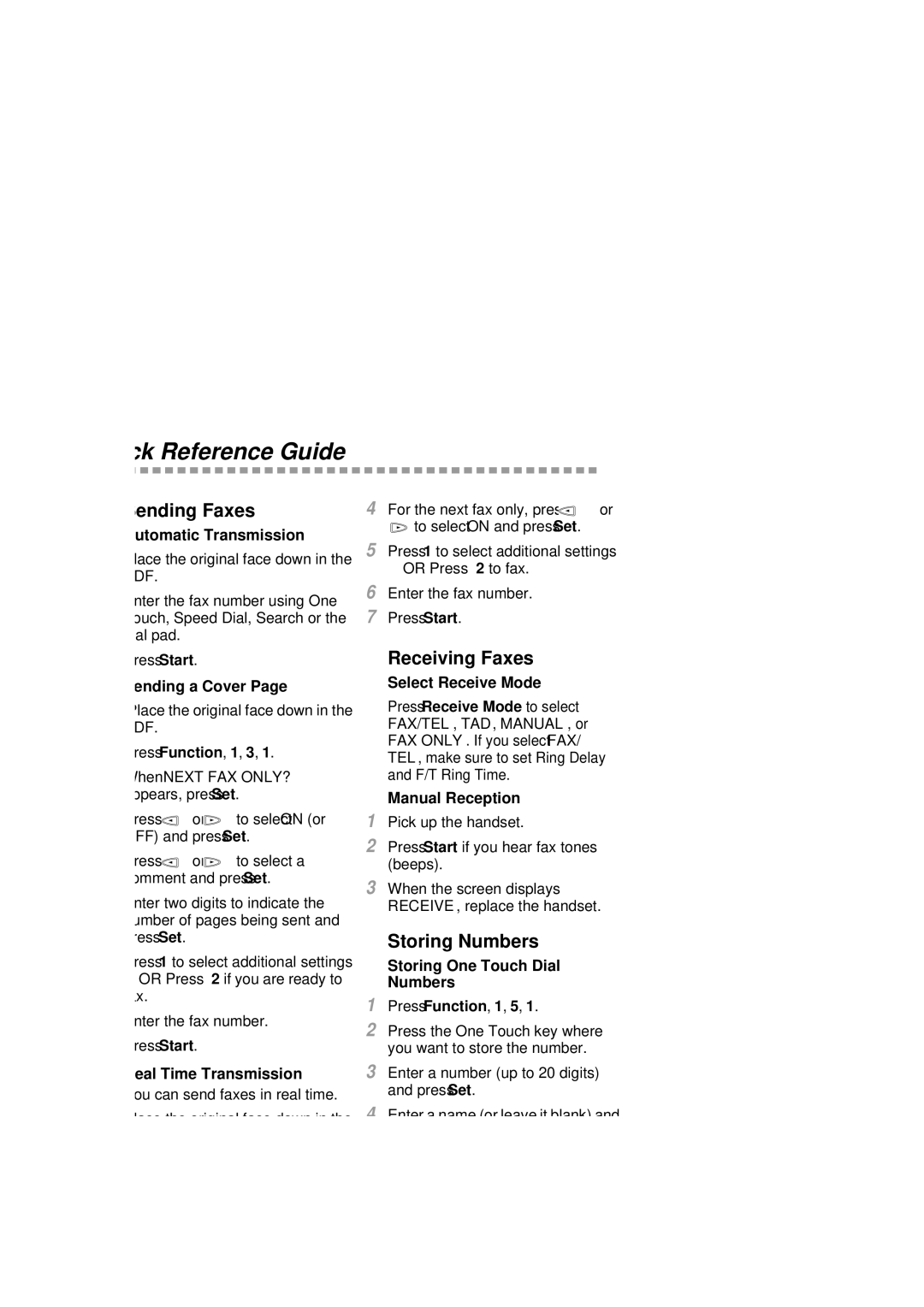 Brother MFC 7300C Quick Reference Guide, Sending Faxes, Automatic Transmission, When Next FAX ONLY? appears, press Set 