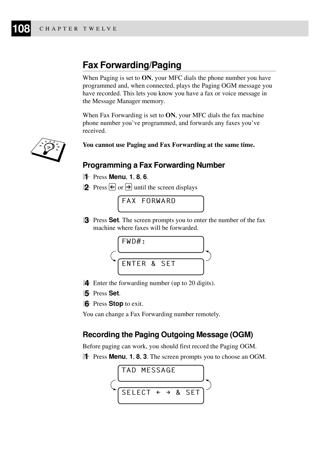 Brother MFC-740 Fax Forwarding/Paging, Programming a Fax Forwarding Number, Recording the Paging Outgoing Message OGM 