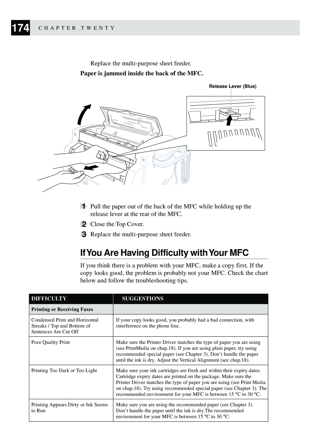 Brother MFC-740, MFC-730 owner manual IfYou Are Having Difficulty withYour MFC, Paper is jammed inside the back of the MFC 