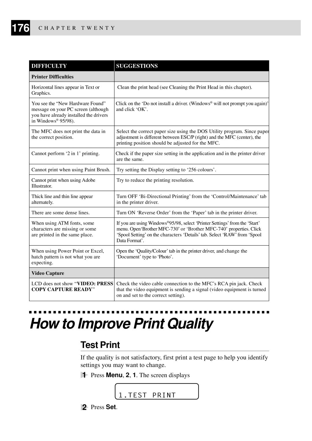 Brother MFC-740, MFC-730 owner manual How to Improve Print Quality, Test Print 