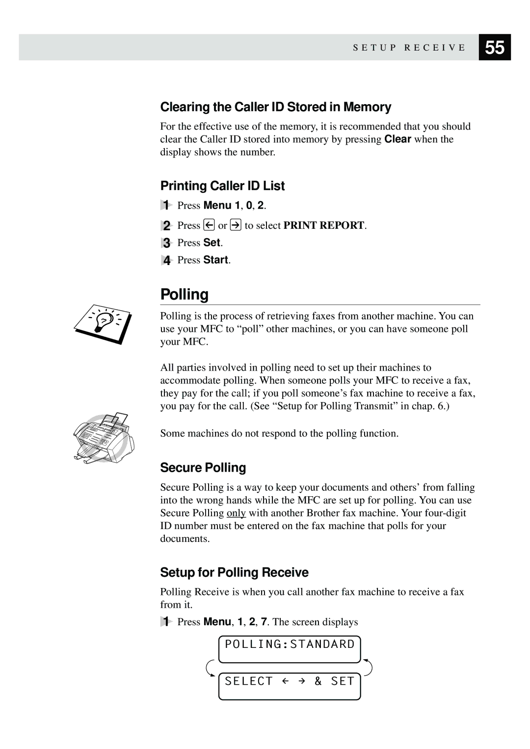 Brother MFC-730, MFC-740 owner manual Clearing the Caller ID Stored in Memory, Printing Caller ID List, Secure Polling 