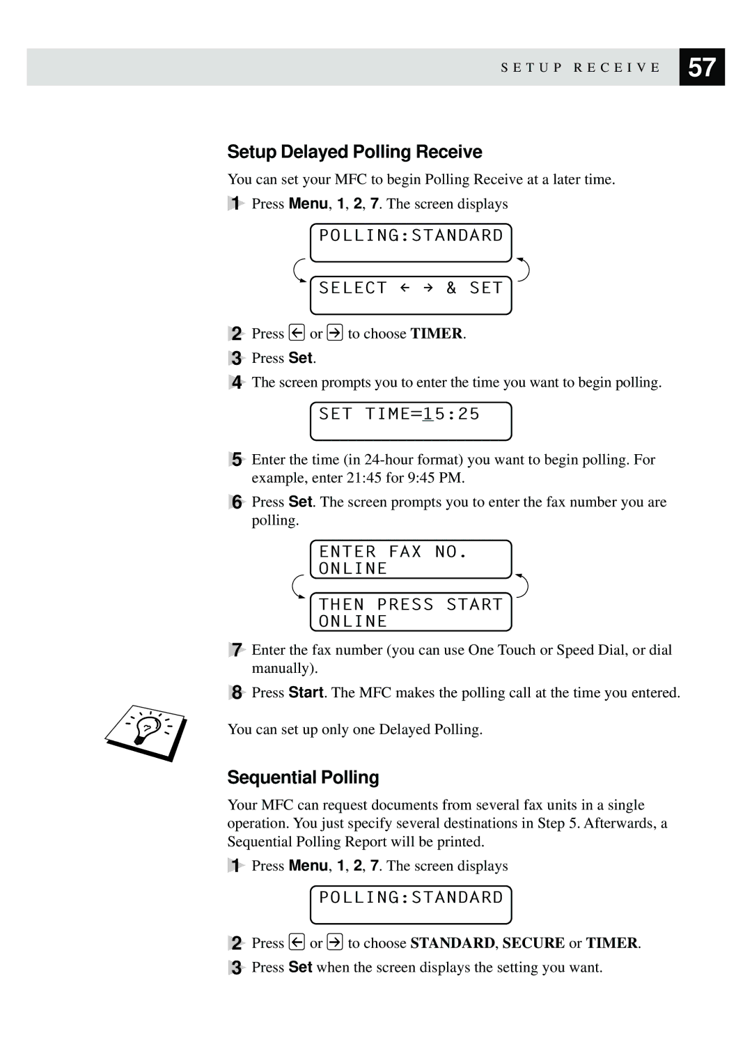 Brother MFC-730, MFC-740 owner manual Setup Delayed Polling Receive, Sequential Polling, Pollingstandard 